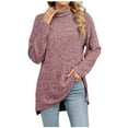 thumbnail image 1 of ATOYSOY Long Sleeve Tees Loose Knitted Shirts for Women Trendy Outwear Fall Solid Color Side Split Tops Casual Ribbed High Neck Pullovers Red L, 1 of 6