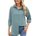 thumbnail image 1 of ATOYSOY Long Sleeve Tees Loose Waffle Shirts for Women Casual Cotton Linen Solid Color Tops Turn Down Collar Button Pullovers Outwear Fall Trendy Blue M, 1 of 8