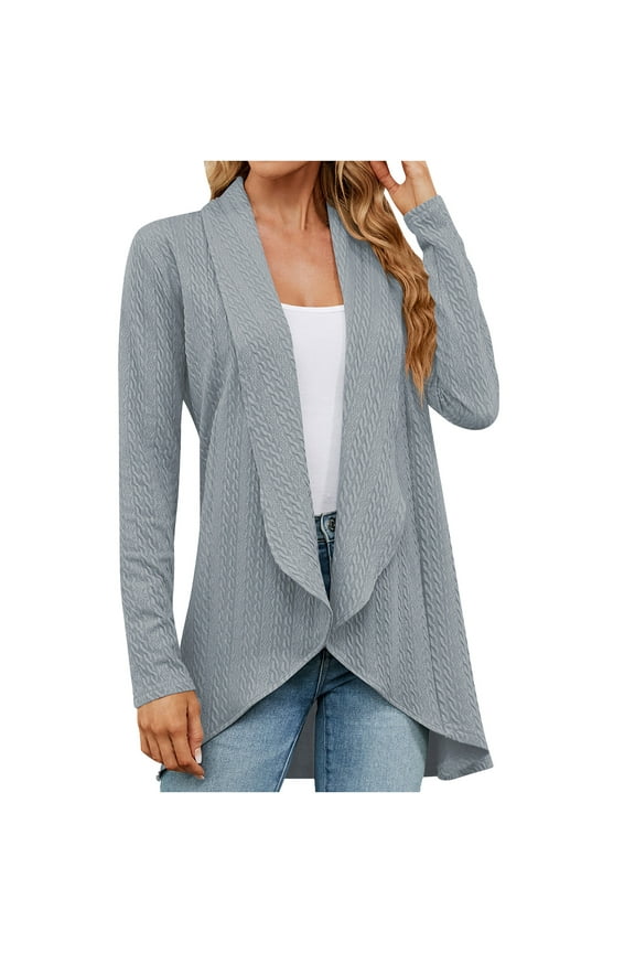 Loose Eyelet Jackets for Women Trendy Open Front Shackets Winter Workout Casual Coat Solid Color Tops Cardigans Long Sleeve Outwear Gray XXL