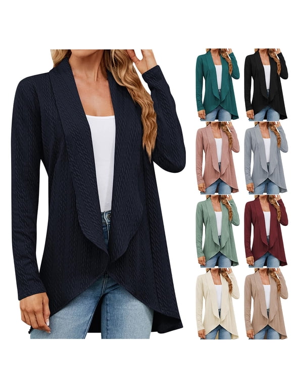 Loose Eyelet Jackets for Women Trendy Open Front Shackets Winter Workout Solid Color Tops Cardigans Casual Coat Long Sleeve Outwear Green L