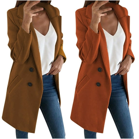 ATOYSOY Loose Jackets with Pockets for Women Trendy Solid Color Plus Size Business Coat Long Sleeve Overcoats Casual Blazers Workout Open Front Cardigans Winter Brown L