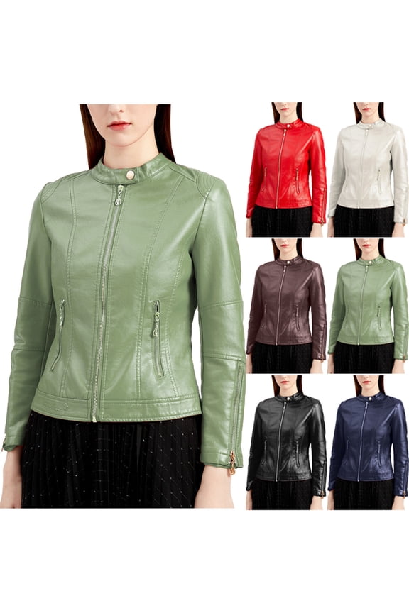 Loose Motorcycle Biker Jackets for Women Trendy Long Sleeve Tops Zipper Cardigan Pockets Fall Winter Solid Color Cropped Coat Casual Leather Outwear Black L