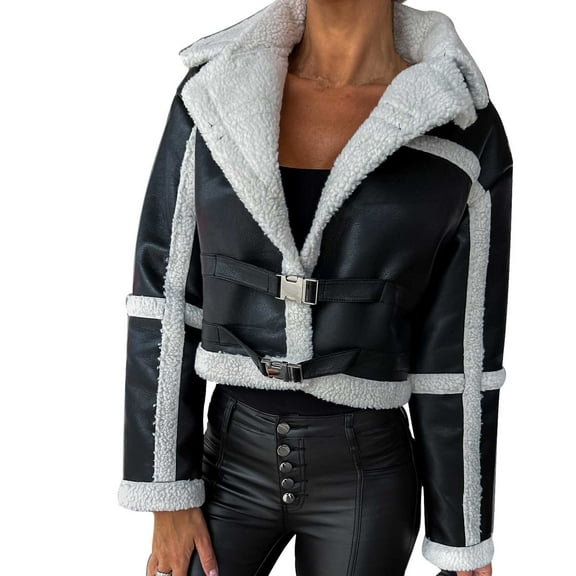 ATOYSOY Loose Motorcycle Biker Jackets for Women Trendy Open Front Thicken Cardigan Fall Winter Long Sleeve Tops Casual Fleece Outwear Solid Color Cropped Coat White M