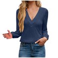 thumbnail image 1 of ATOYSOY Loose Shirts for Women Trendy Casual Cotton Linen Outwear Fall Solid Color Tops Deep V Neck Pullovers Long Sleeve Tees Blue XXL, 1 of 6