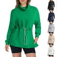 thumbnail image 1 of ATOYSOY Loose Shirts for Women Trendy Long Sleeve Tees Solid Color Tops Casual Drawstring High Neck Pullovers Drawstring Outwear Fall Beige L, 1 of 8
