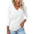 thumbnail image 1 of ATOYSOY Loose Shirts for Women Trendy Solid Color Tops 3/4 Sleeve Tees Outwear Fall V Neck Button Pullovers Casual White XL, 1 of 6