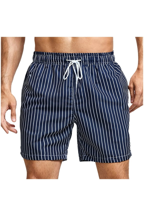 Men's Swim Trunks Bathing Suits Pocket Workout Activewear Hawaiian Tropical Stripe Holiday Boys Summer Beach Trendy Pants Cotton Lined Quick Dry Causal Blue