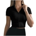 thumbnail image 1 of ATOYSOY Mock Neck Zip Up Crop Tops For Women Summer Short Sleeve Ribbed Knit Fitted Workout Going Out Tops Stretchy Slim Casual Daily Fashion Womens Tops, 1 of 8
