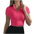 thumbnail image 1 of ATOYSOY Mock Neck Zip Up Crop Tops For Women Summer Short Sleeve Ribbed Knit Fitted Workout Going Out Tops Stretchy Slim Casual Daily Fashion Womens Tops, 1 of 8