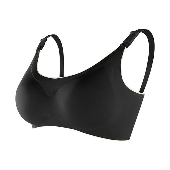 ATOYSOY Nursing Everyday Bra Solid Color Silk Breathable Push Up Underwear Wireless Seamless Front Closure Button Workout Girls Teens Smoothing Comfy Bra Black
