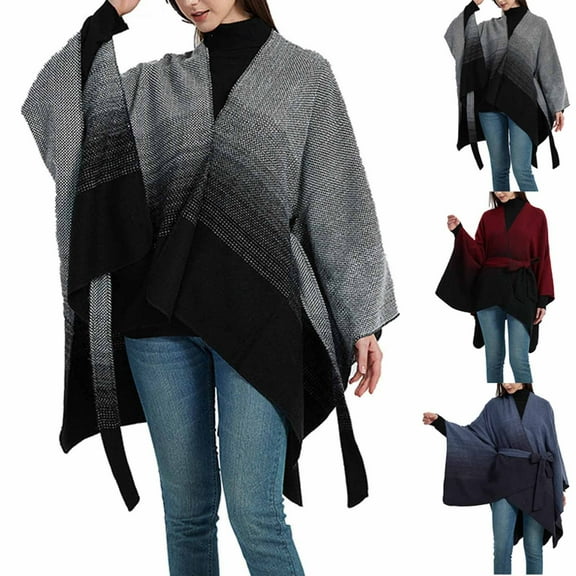ATOYSOY Open Front Coat Tassels Jackets for Women Vintage Plaid Fall Sweaters Lightweight Workout Casual Knitted Cardigans Long Sleeve Shawl Comfortable Belt Winter Black One Size
