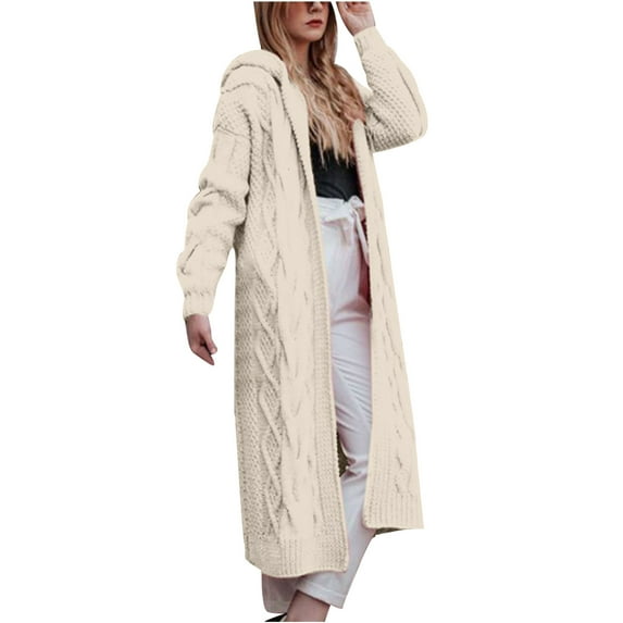 ATOYSOY Open Front Coat Trendy Midi Hoodie Jackets for Women Winter Workout Fall Sweaters Lightweight Casual Knitted Cardigans Long Sleeve Cotton Sweatshirts White XXXL