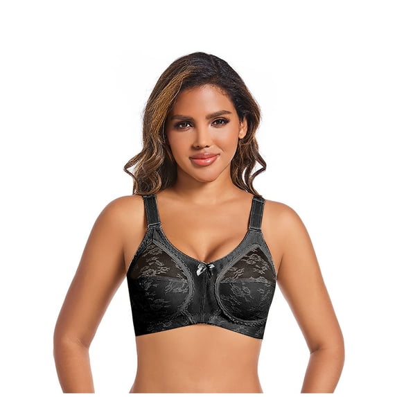 ATOYSOY Plus Size Bras for Women Wireless Breathable Fashion Wireless Non Padded Lace Bra Comfortable Ladies Soft Comfort Fit (Black,46)
