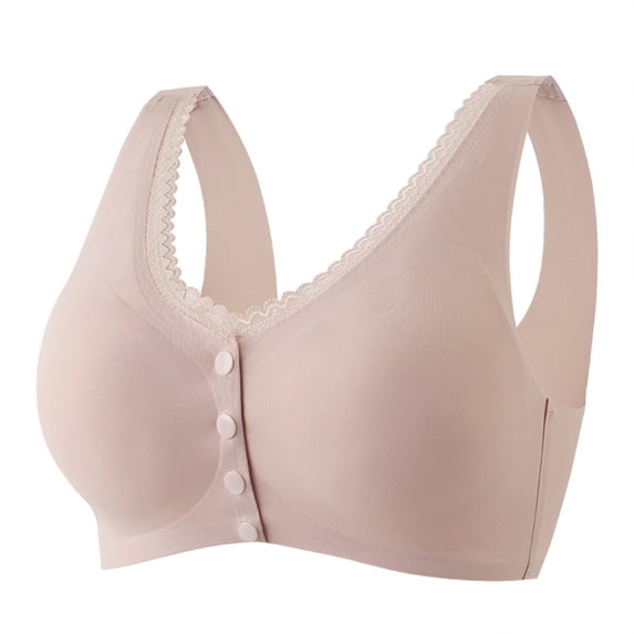 ATOYSOY Plus Size Everyday Bra Floral Lace Breathable Push Up Underwear Front Closure Button Workout Support Full Coverage Bra Girls Teens Smoothing Comfy Bra Pink
