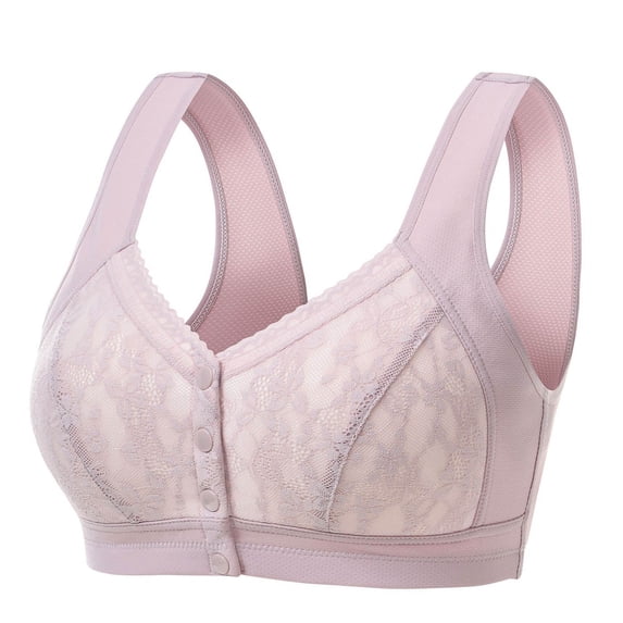 ATOYSOY Plus Size Everyday Bra Floral Lace Breathable Push Up Underwear Wireless Front Closure Button Workout Support Full Coverage Bra Girls Teens Comfy Bra Purple