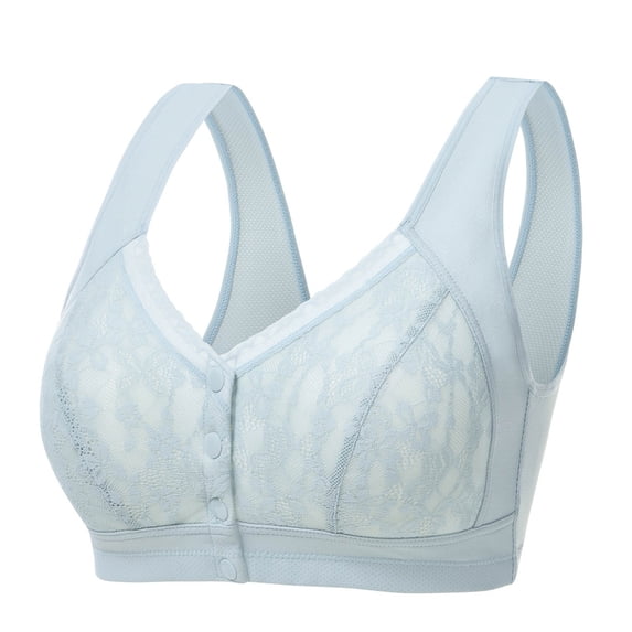 ATOYSOY Plus Size Everyday Bra Floral Lace Breathable Push Up Underwear Wireless Front Closure Button Workout Support Full Coverage Bra Girls Teens Comfy Bra Blue