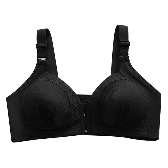 ATOYSOY Plus Size Everyday Bra Floral Lace Ruched Breathable Push Up Underwear Wireless Front Closure Workout Support Full Coverage Bra Girls Teens Comfy Bra Black