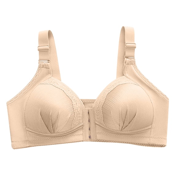 ATOYSOY Plus Size Everyday Bra Floral Lace Ruched Breathable Push Up Underwear Wireless Front Closure Workout Support Full Coverage Bra Girls Teens Comfy Bra Yellow