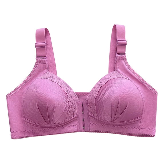 ATOYSOY Plus Size Everyday Bra Floral Lace Ruched Breathable Push Up Underwear Wireless Front Closure Workout Support Full Coverage Bra Girls Teens Comfy Bra Purple