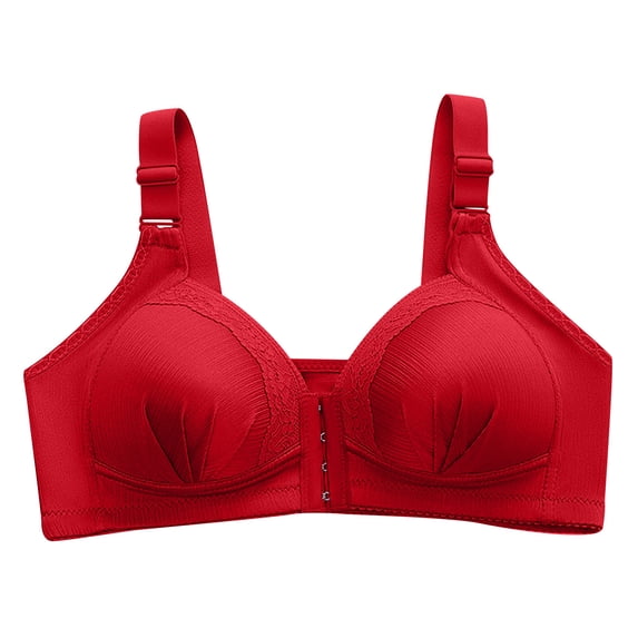 ATOYSOY Plus Size Everyday Bra Floral Lace Ruched Breathable Push Up Underwear Wireless Front Closure Workout Support Full Coverage Bra Girls Teens Comfy Bra Red