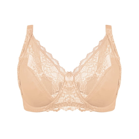 ATOYSOY Plus Size Everyday Bra Lace Splicing Breathable Push Up Underwear Underwired Thin Lightly Workout Support Full Coverage Bra Girls Teens Smoothing Comfy Bra Beige