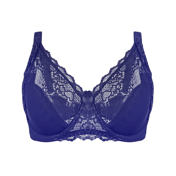 ATOYSOY Plus Size Everyday Bra Lace Splicing Breathable Push Up Underwear Underwired Thin Lightly Workout Support Full Coverage Bra Girls Teens Smoothing Comfy Bra Blue