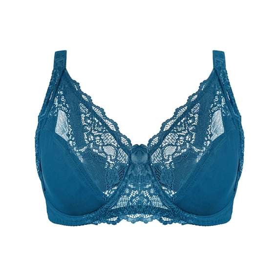 ATOYSOY Plus Size Everyday Bra Lace Splicing Breathable Push Up Underwear Underwired Thin Lightly Workout Support Full Coverage Bra Girls Teens Smoothing Comfy Bra Blue