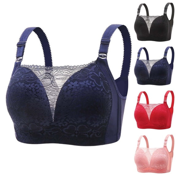 ATOYSOY Plus Size Everyday Bra Lace Splicing Breathable Push Up Underwear Wireless Workout Support Full Coverage Bra Girls Teens Smoothing Comfy Bra Black