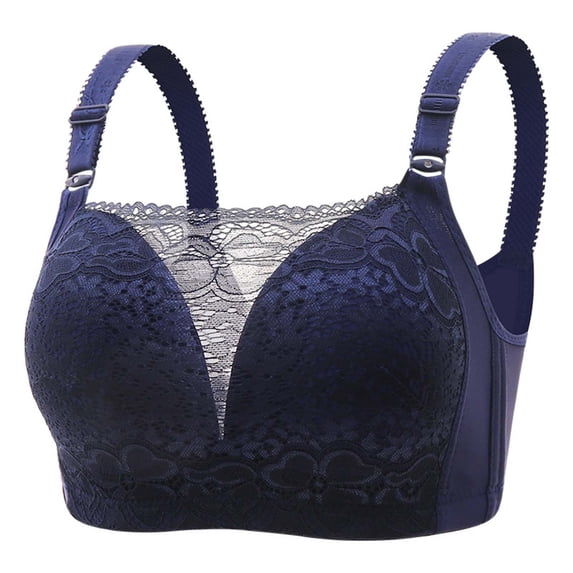 ATOYSOY Plus Size Everyday Bra Lace Splicing Breathable Push Up Underwear Wireless Workout Support Full Coverage Bra Girls Teens Smoothing Comfy Bra Blue