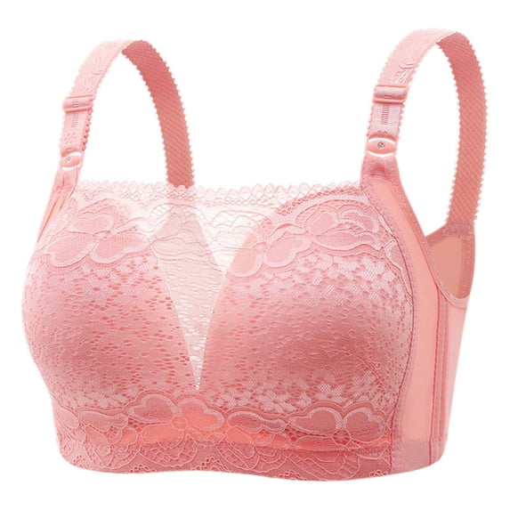 ATOYSOY Plus Size Everyday Bra Lace Splicing Breathable Push Up Underwear Wireless Workout Support Full Coverage Bra Girls Teens Smoothing Comfy Bra Pink