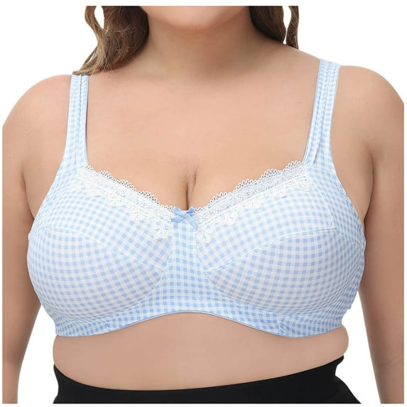 ATOYSOY Plus Size Everyday Bra Underwired Support Full Coverage Bra Breathable Push Up Underwear Workout Lace Lightly Thin Girls Teens Smoothing Comfort Bra Clearance Blue
