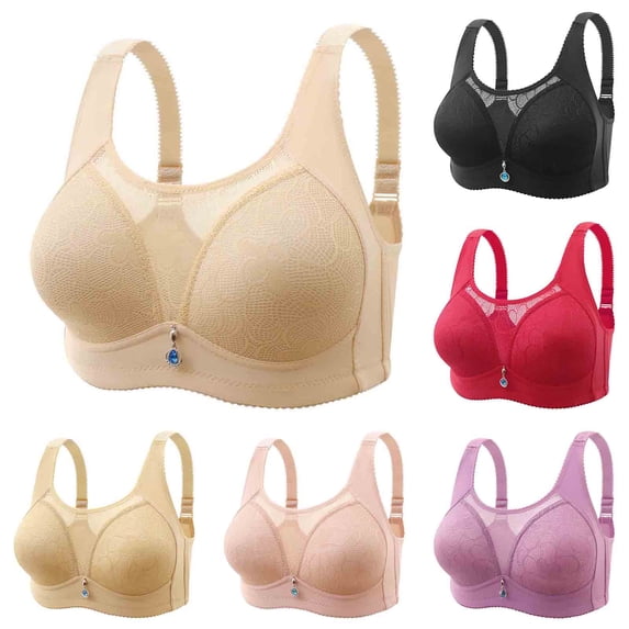 ATOYSOY Plus Size Everyday Bra Wirefree Breathable Push Up Underwear Solid Color Smoothing Comfort Bra Mesh Fitness Workout Support Full Coverage Bra Seamless Clearance Beige