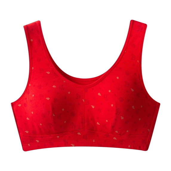 ATOYSOY Plus Size Everyday Bra Wirefree Breathable Push Up Underwear Solid Color Smoothing Comfort Bra Sports Fitness Workout Support Full Coverage Bra Seamless Clearance Red