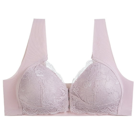 ATOYSOY Plus Size Everyday Bra Wireless Lightly Breathable Push Up Underwear Floral Lace Smoothing Comfort Bra Front Closure Workout Support Full Coverage Bra Clearance Purple