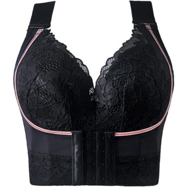 ATOYSOY Plus Size Everyday Bra Wireless Support Full Coverage Bra Breathable Push Up Underwear Workout Floral Lace Girls Teens Front Closure Smoothing Comfort Bra Black