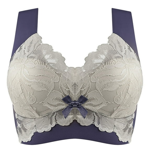 ATOYSOY Plus Size Everyday Bra Wireless Support Full Coverage Bra Breathable Push Up Underwear Workout Floral Lace Girls Teens Seamless Smoothing Comfort Bra Blue