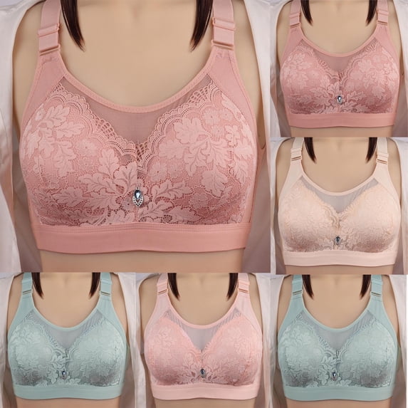 ATOYSOY Plus Size Everyday Bra Wireless Support Full Coverage Bra Breathable Push Up Underwear Workout Floral Lace Splicing Girls Teens Smoothing Comfort Bra Beige