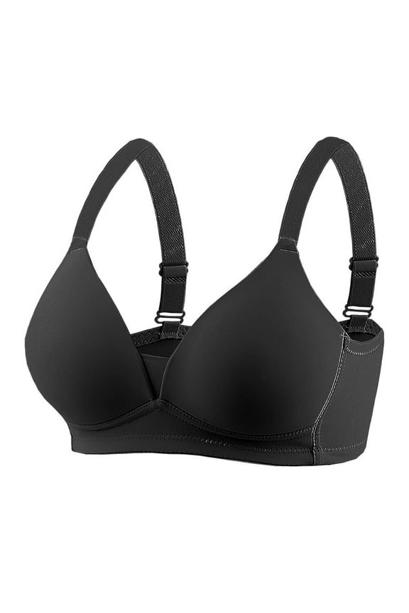 Plus Size Everyday Bra Wireless Triangle Bralette Bra Breathable Push Up Underwear Workout Solid Color Girls Teens Seamless Smoothing Comfort Bra Black