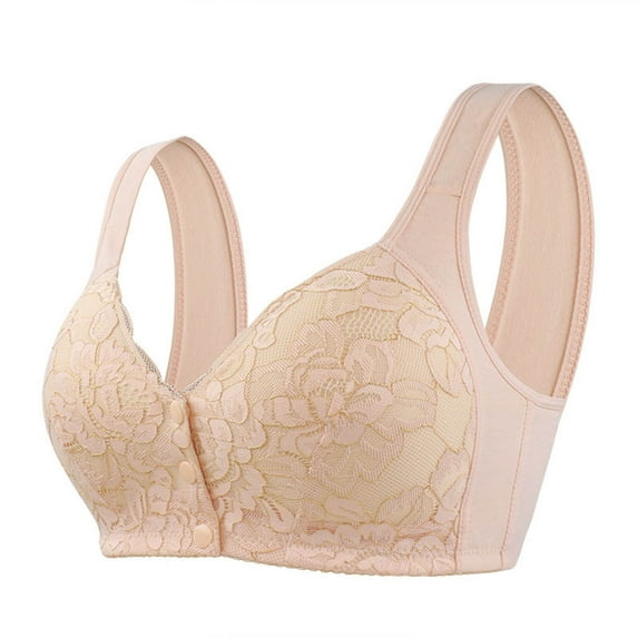 ATOYSOY Plus Size Lace Everyday Bra Push Up Underwear Wirefree Workout Breathable Front Closure Button Bralette Comfy Bra Girls Teens Beige 48