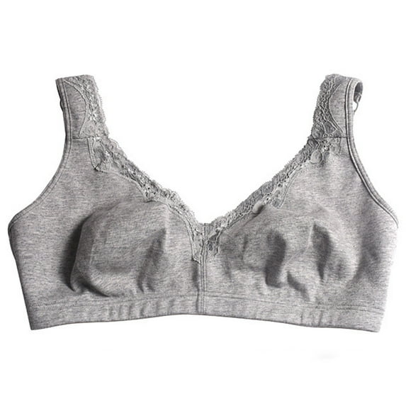 ATOYSOY Plus Size Lace Everyday Bra Push Up Underwear Wirefree Workout Breathable Bralette Comfy Bra Girls Teens Gray XXXL