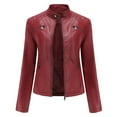 thumbnail image 1 of ATOYSOY Plus Size Loose Motorcycle Biker Jackets for Women Trendy Stand Collar Cardigan Fall Winter Outwear Solid Color Cropped Coat Clearance Casual Leather Long Sleeve Tops Red XXXL, 1 of 5