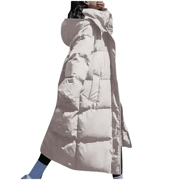 ATOYSOY Plus Size Outwear Coat Hoodie Midi Padded Jackets for Women Long Sleeve Tops Trench Coats Zipper Cardigan Pockets Fall Winter Casual Puffer Coats Overcoats White XXXL