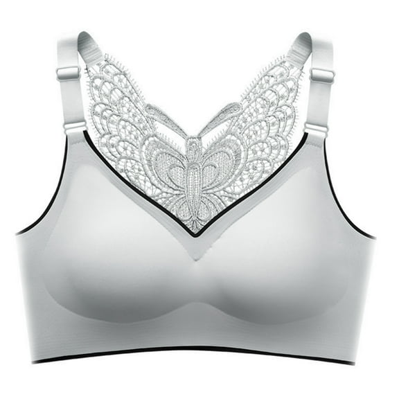 ATOYSOY Plus Size Sports Everyday Bra Butterflies Back Breathable Push Up Underwear Wireless Seamless Support Full Coverage Padded Workout Running Gym Yoga Girls Gray