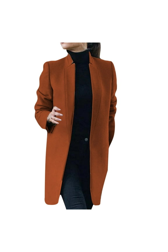 Plus Size Tops Long Sleeve Woolen Outwear Trech Coat Casual Overcoat Lightweight Loose Jackets for Women Workout Open Front Stand Collar Shackets Winter Gold