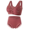 thumbnail image 1 of ATOYSOY Plus Size Underwear Set Wirefree Breathable Push Up Everyday Bra Comfort Bra Front Closure Button Briefs Underpants Workout Support Full Coverage Bra Wine, 1 of 7