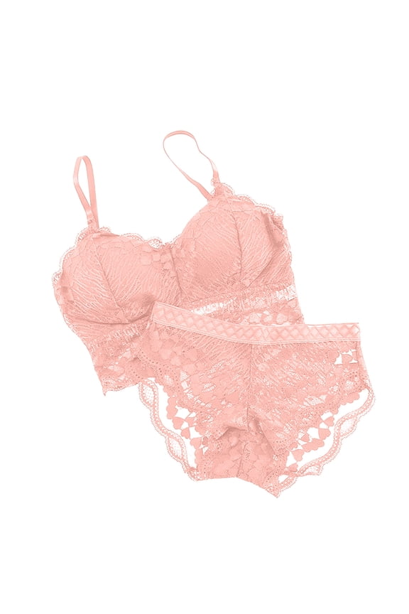 Plus Size Underwear Sets Padded Everyday Bra Wireless Underpants Briefs Breathable Push Up Underwear Workout Thin Lightly Girls Teens Floral Lace Comfy Bra Pink