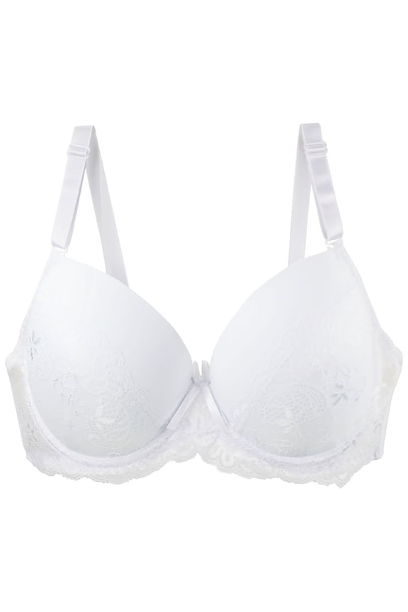 Push Up Bra Comfortable Lace Spliced Underwire Bra Adjustable Straps Supportive Solid Color For Daily Wear Dating And Party Occasion
