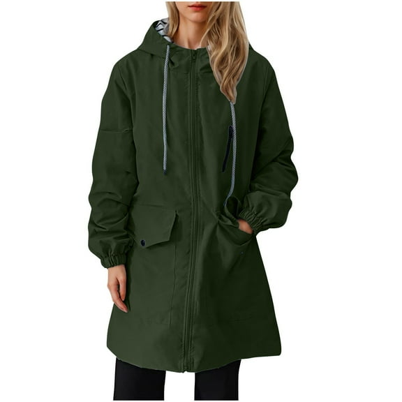 ATOYSOY Raincoat Women Windproof Long Hooded Trench Coats Lined Windbreaker Travel Jacket Green XXXXXL