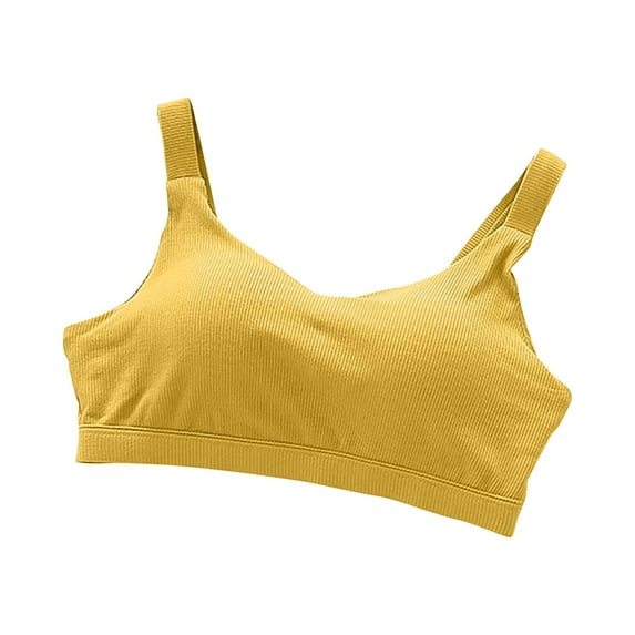 ATOYSOY Ribbed Tank Tops Sports Bra Everyday Bra Yoga Activewear Solid Color Underwear Push Up Bralette Teens Comfort Bra Breathable Workout Wireless Tank Tops Yellow M