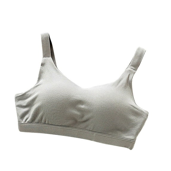 ATOYSOY Ribbed Tank Tops Sports Bra Everyday Bra Yoga Activewear Solid Color Underwear Push Up Bralette Teens Comfort Bra Breathable Workout Wireless Tank Tops Gray L